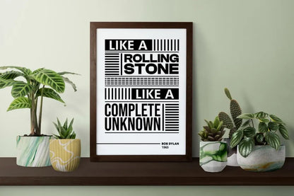 Like a Rolling Stone Lyric Wall Art | Bob Dylan Typography Print | Bold Black and White Rock Music Poster