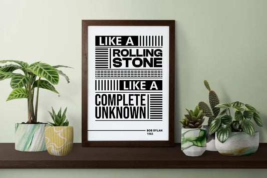 Like a Rolling Stone Lyric Wall Art | Bob Dylan Typography Print | Bold Black and White Rock Music Poster