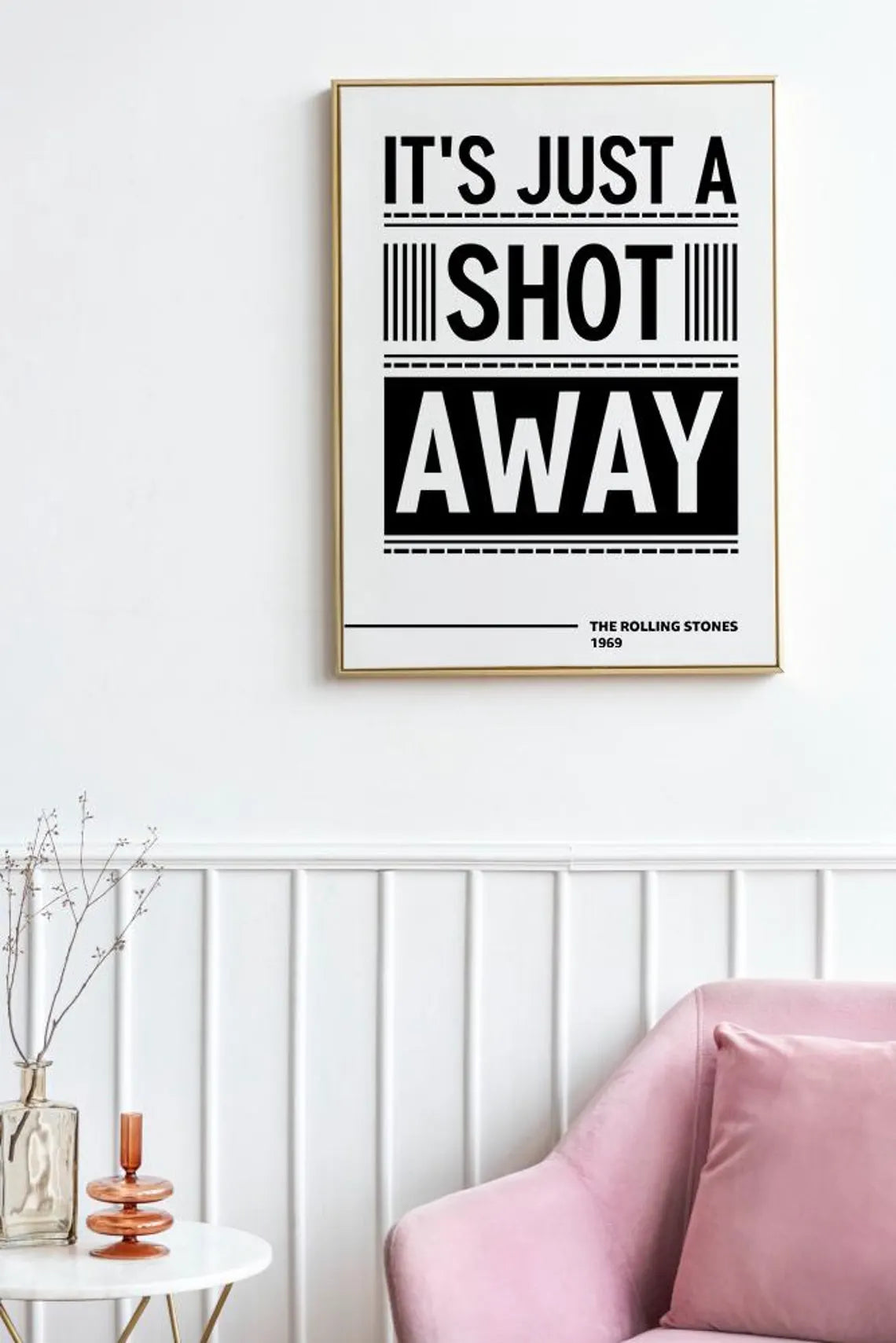 It’s Just a Shot Away Lyric Wall Art | Bold Typography Rock Music Print | Black and White Statement Poster