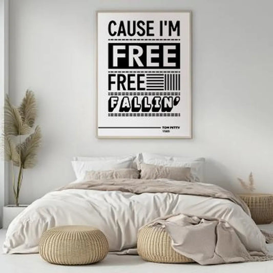 Free Fallin’ Lyric Wall Art | Bold Typography Music Print | Black and White Statement Poster