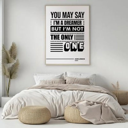 John Lennon Imagine Lyrics Art Print – Minimalist Black & White Typography Wall Poster for Music Lovers