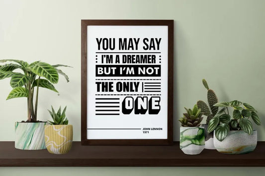 John Lennon Imagine Lyrics Art Print – Minimalist Black & White Typography Wall Poster for Music Lovers