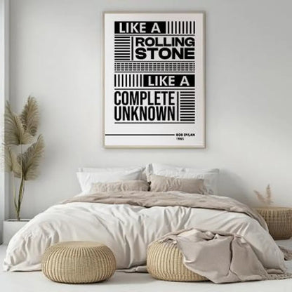 Like a Rolling Stone Lyric Wall Art | Bob Dylan Typography Print | Bold Black and White Rock Music Poster