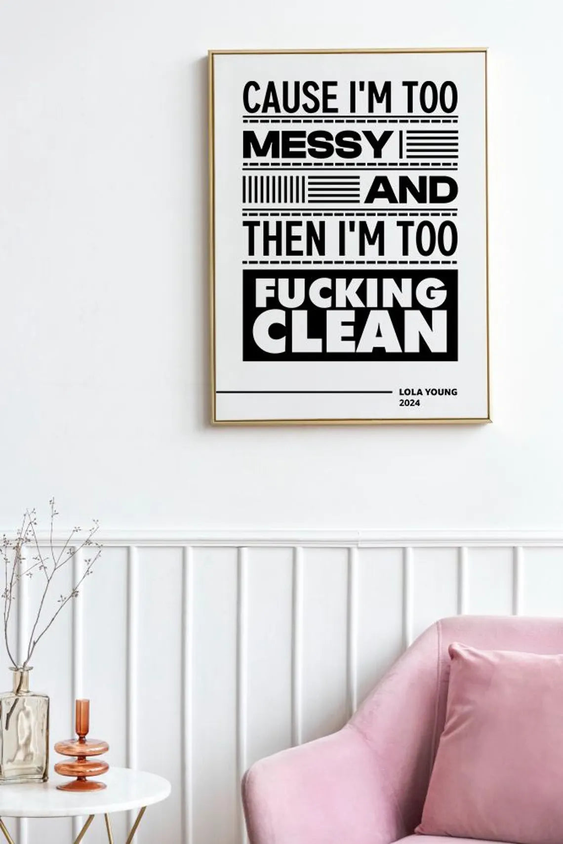 Modern Music Lyric Typography Wall Art – Minimalist Black  White Song Quote Print for Living Room Office & Home Decor