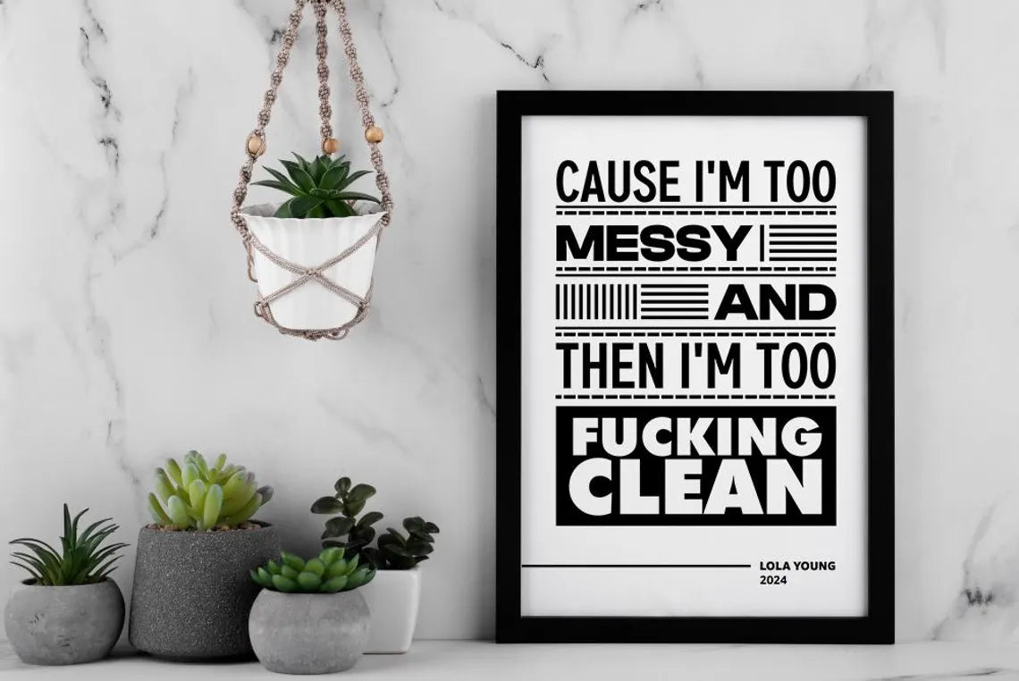 Modern Music Lyric Typography Wall Art – Minimalist Black  White Song Quote Print for Living Room Office & Home Decor