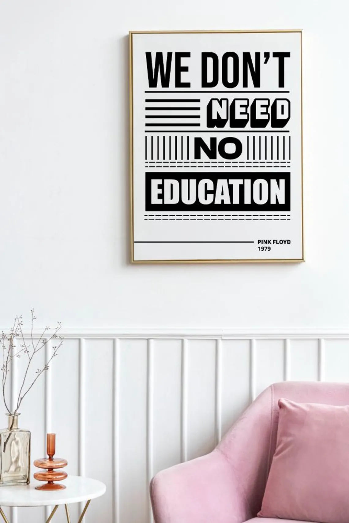 We Don’t Need No Education Wall Art – Pink Floyd Lyric Typography Black & White Music Poster