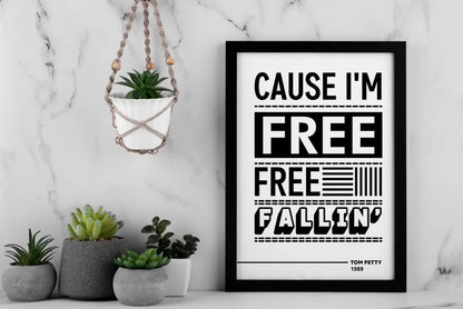 Free Fallin’ Lyric Wall Art | Bold Typography Music Print | Black and White Statement Poster