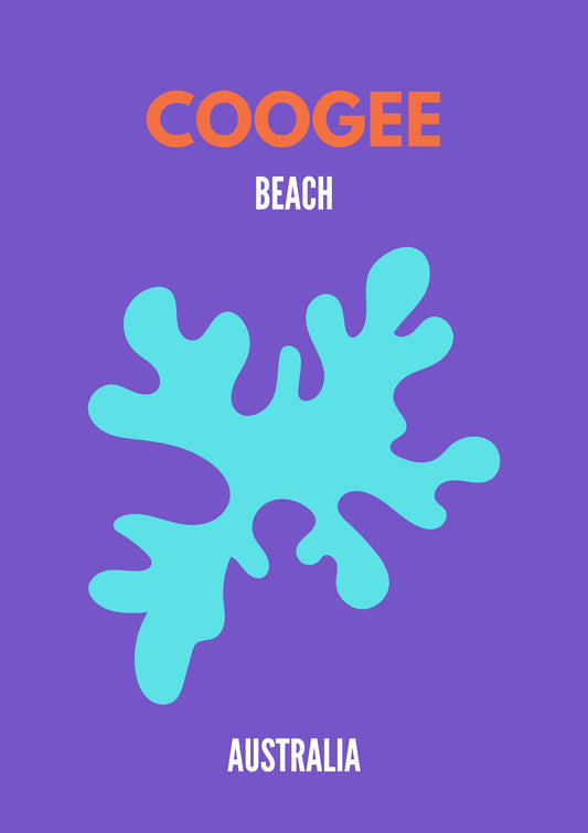 Coogee Beach Australia Poster – Minimalist Coastal Travel Wall Art, Modern Beach Decor Print