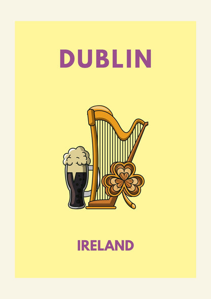 Dublin Ireland Minimalist Travel Poster – Modern Irish Culture Wall Art Print