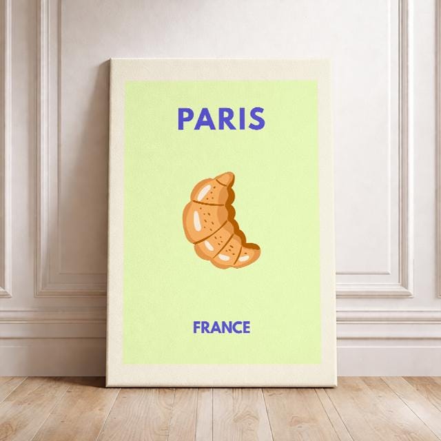 Paris France Minimalist Travel Poster – Croissant Modern Wall Art Print