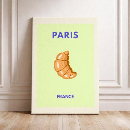 Paris France Minimalist Travel Poster – Croissant Modern Wall Art Print