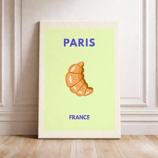 Paris France Minimalist Travel Poster – Croissant Modern Wall Art Print
