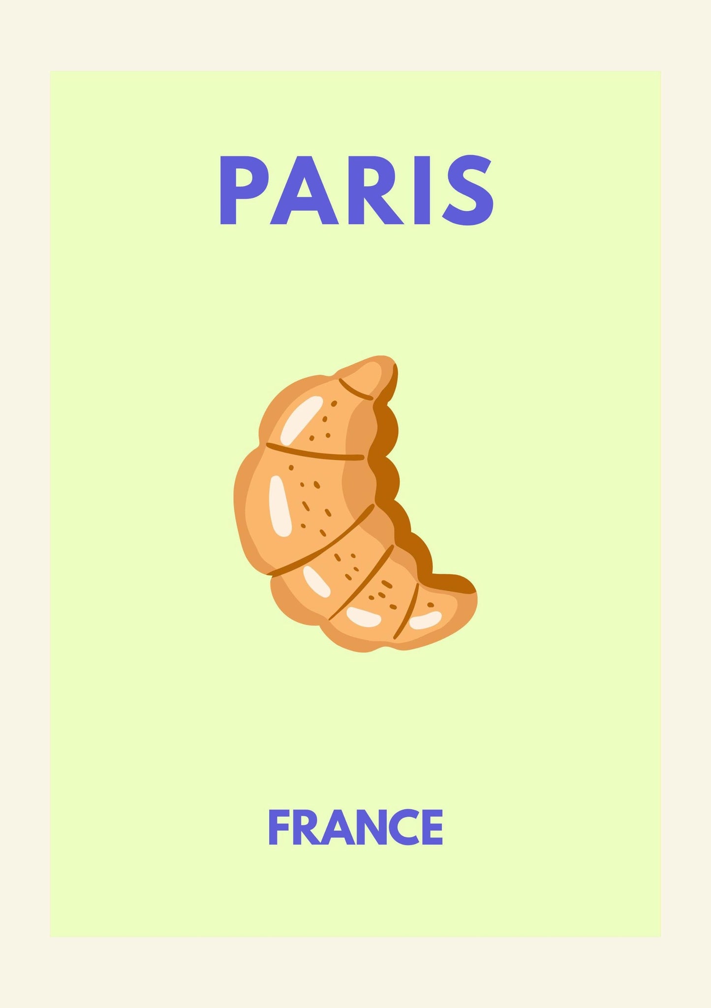 Paris France Minimalist Travel Poster – Croissant Modern Wall Art Print