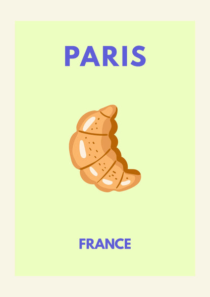Paris France Minimalist Travel Poster – Croissant Modern Wall Art Print
