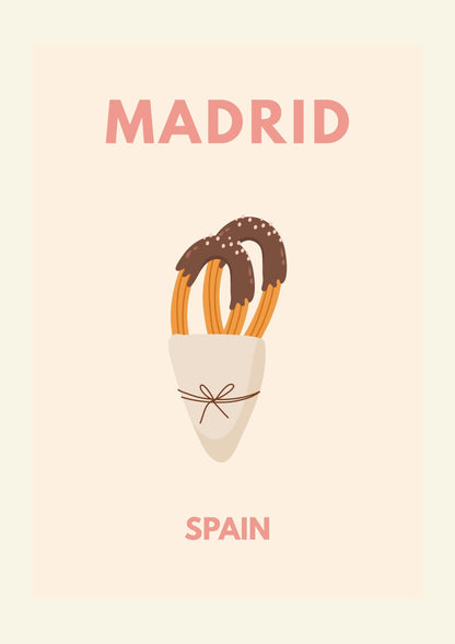 Madrid Spain Minimalist Travel Poster – Churros Modern Wall Art Print