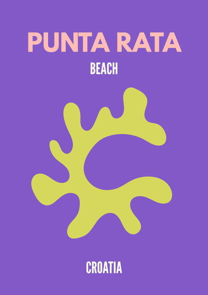 Punta Rata Beach Croatia – Minimalist Travel Poster Modern Coastal Wall Art