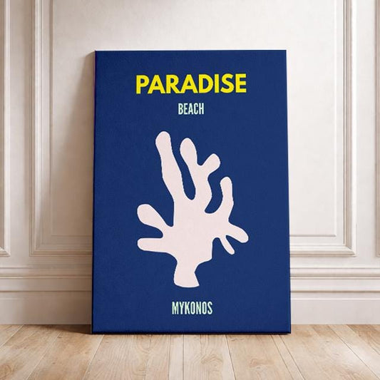 Paradise Beach Mykonos Poster – Modern Greece Beach Wall Art, Minimal Coastal Travel Print
