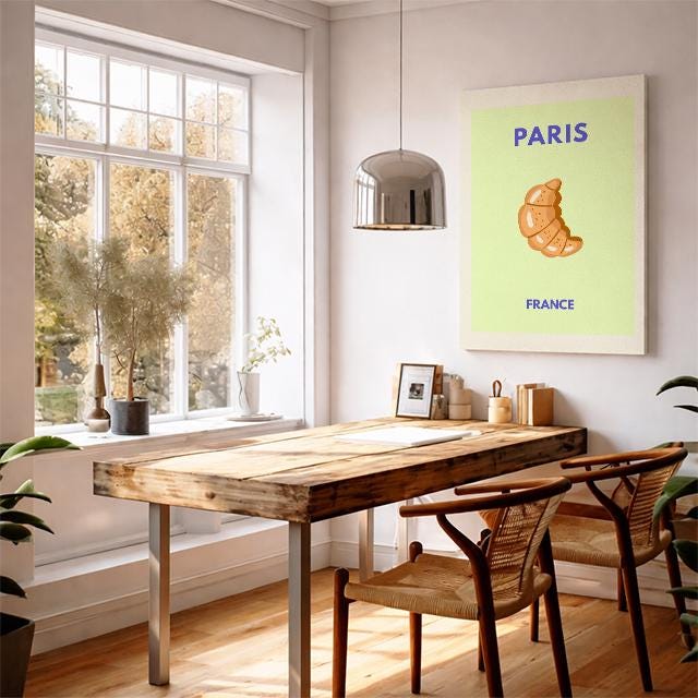 Paris France Minimalist Travel Poster – Croissant Modern Wall Art Print