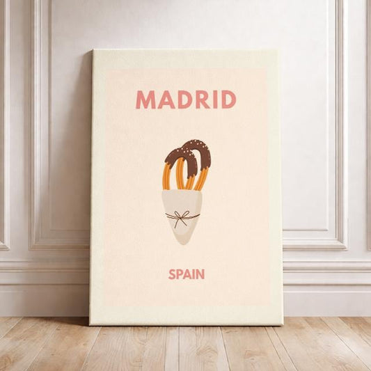 Madrid Spain Minimalist Travel Poster – Churros Modern Wall Art Print