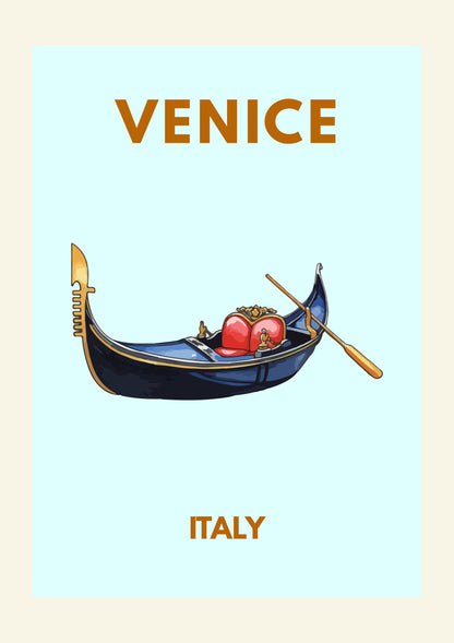 Venice Italy Posters – Gondola Illustration European City Poster Travel Wall Art Deco Home Gondola WallArt