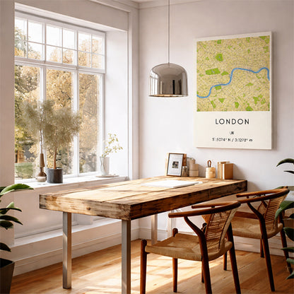 London UK Map Art Print Modern Minimalist City Map Poster Europe Wall Decor Travel Gift River Thames Art