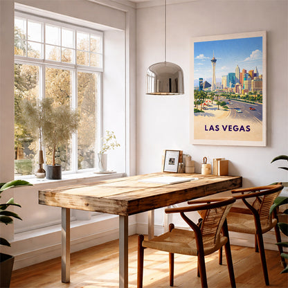 Las Vegas Nevada Travel Poster Stratosphere Art Print Modern Cityscape Wall Decor Strip Illustration Desert Wanderlust Gift