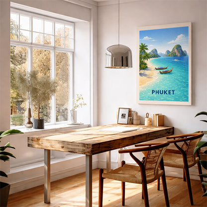 Phuket Thailand Travel Poster Andaman Sea Art Print Modern Coastal Wall Decor Tropical Island Illustration Wanderlust Gift