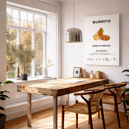 Burrito Art Print Modern Kitchen Wall Decor Gourmet Food Poster Made in Mexico Illustration Foodie Gift Mexican Art Street Food Poster