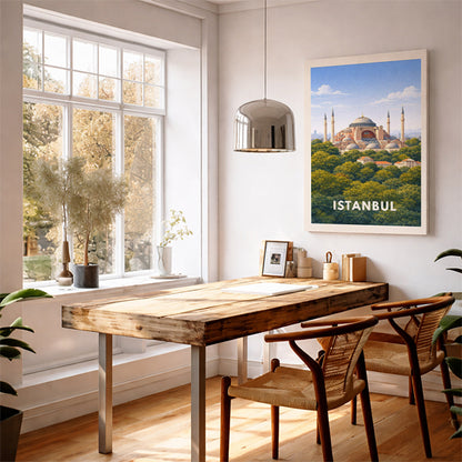 Istanbul Turkey Travel Poster Hagia Sophia Art Print Modern Cityscape Wall Decor Turkish Architecture Illustration Wanderlust Gift