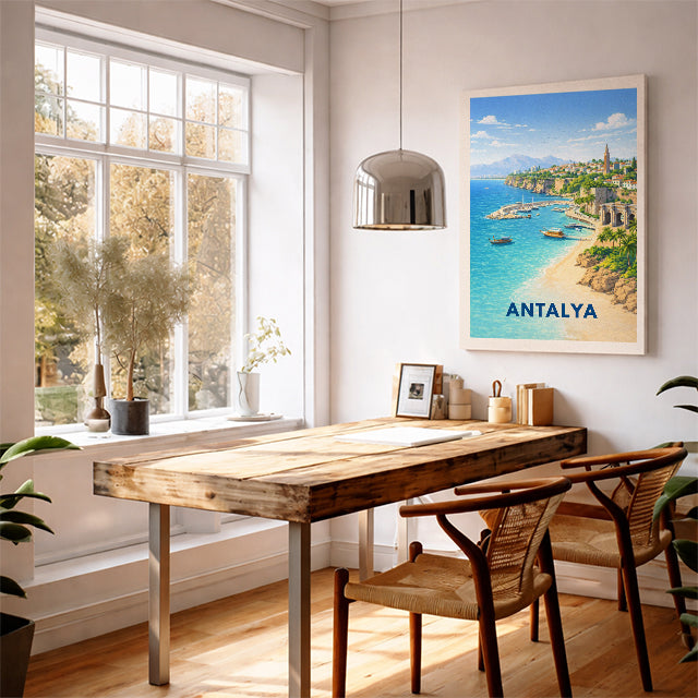 Antalya Turkey Travel Poster Modern Coastal Wall Decor Mediterranean Art Illustration Turkish Riviera Gift Seaside Landscape Print