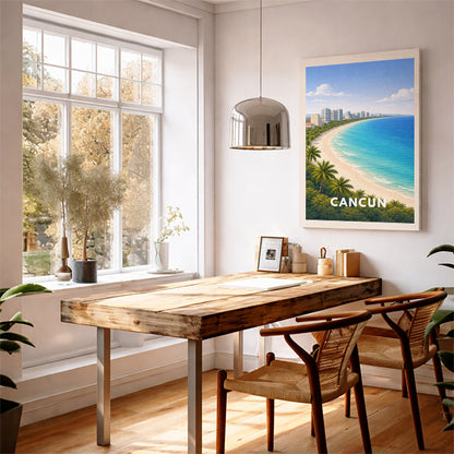 Cancun Mexico Travel Poster Riviera Maya Art Print Modern Coastal Wall Decor Tropical Beach Illustration Wanderlust Gift