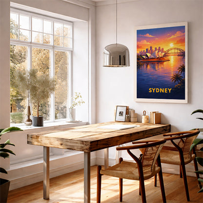 Sydney Australia Travel Poster Opera House Harbour Bridge Wall Decor Modern Cityscape Art Sunset Illustration Wanderlust Gift