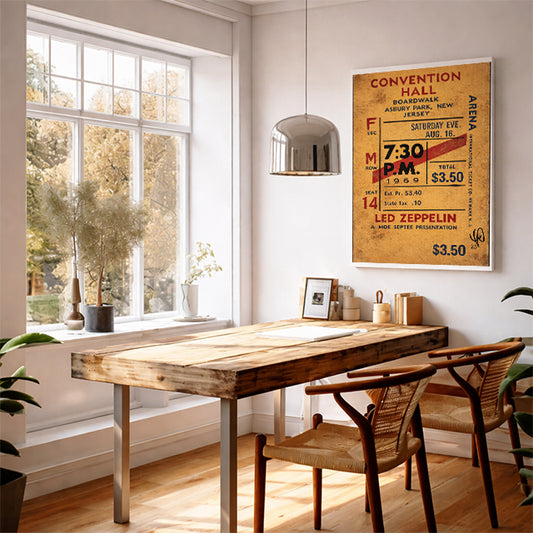 Led Zeppelin Convention Hall 1969 Vintage Concert Ticket Art Print Retro Music Poster Classic Rock Wall Decor Asbury Park Gig Souvenir Gift